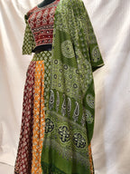 Atrangi Multicolour Ajrak Chaniya Choli with Green Dupatta
