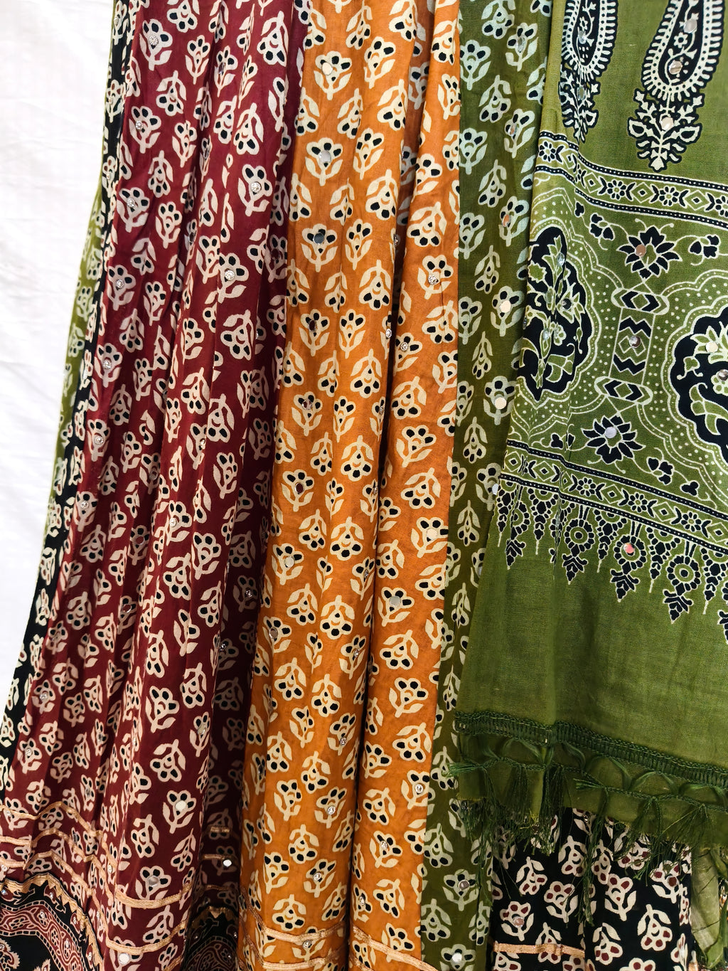 Atrangi Multicolour Ajrak Chaniya Choli with Green Dupatta