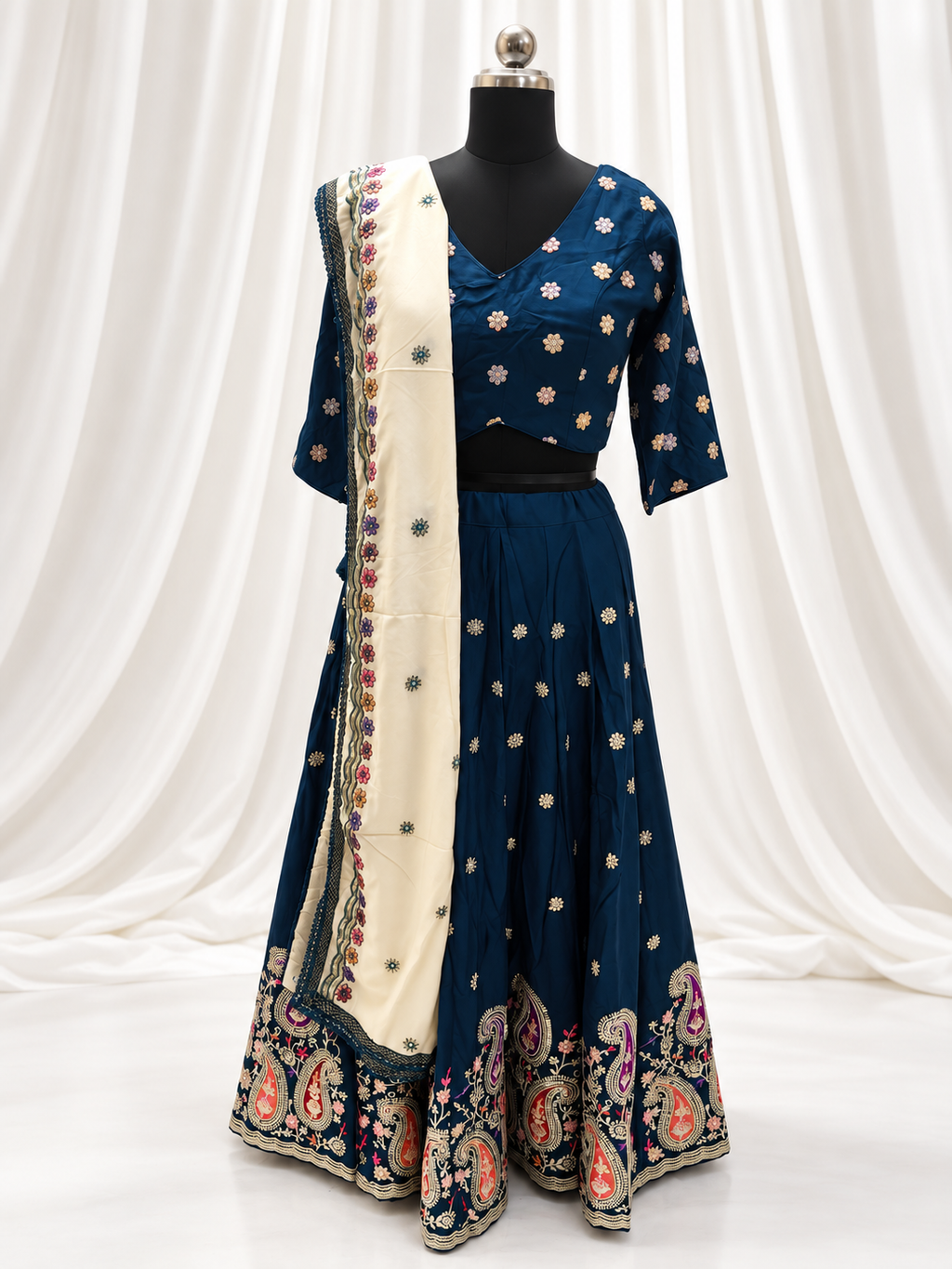 Kajrare Blue Mango Paisley Embroidered Chaniya Choli product detail