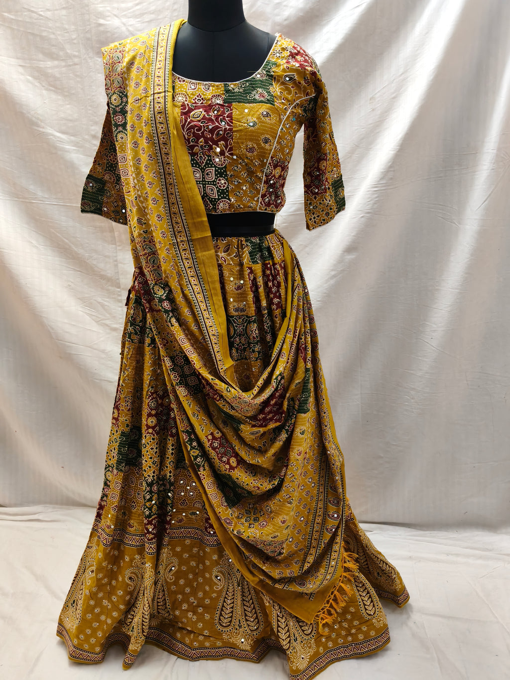 Ajrak yellow Chaniya Choli