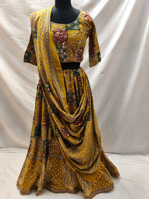 Ajrak yellow Chaniya Choli