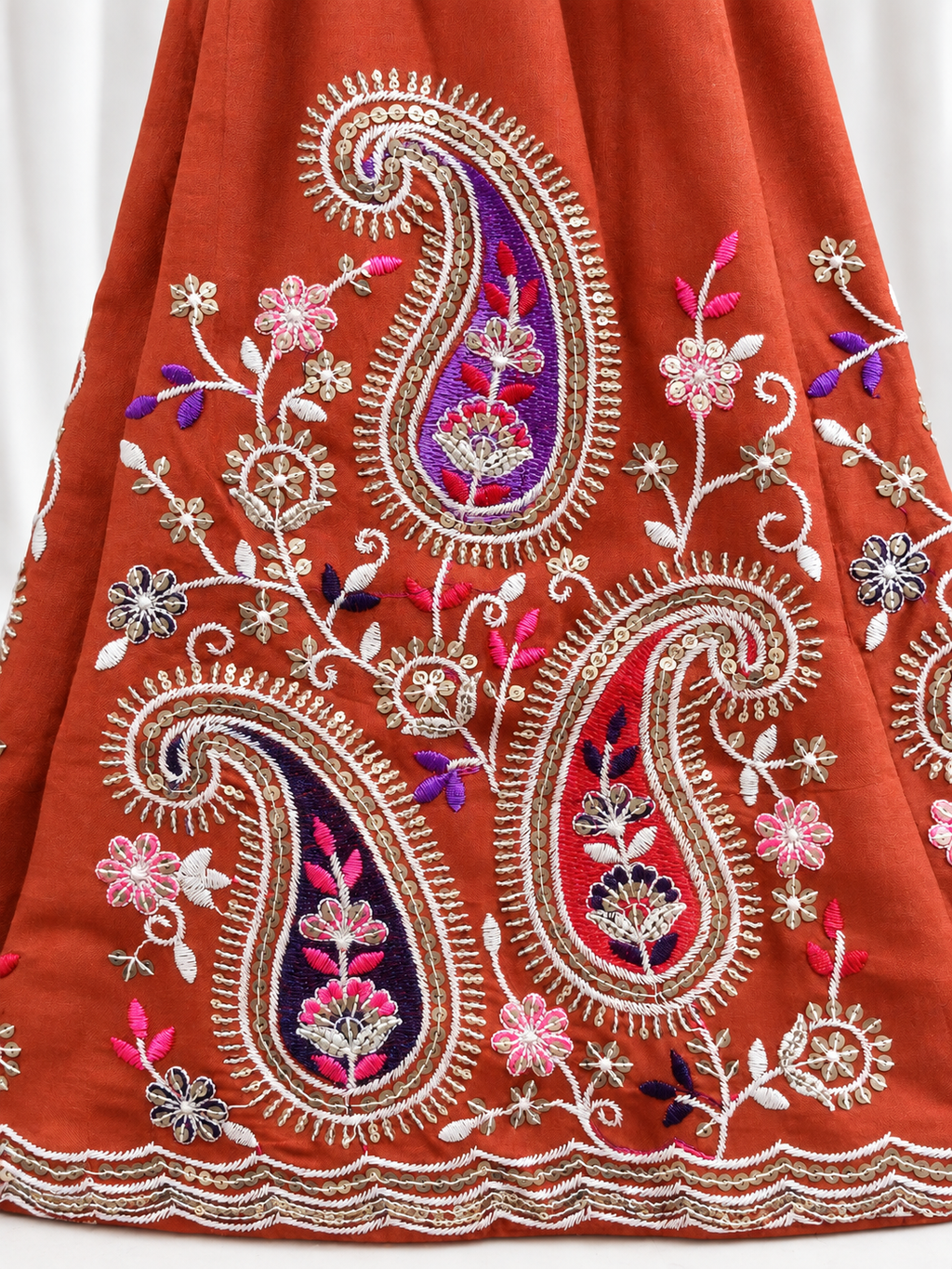 Kajrare Orange Mango Paisley Embroidered Chaniya Choli product detail
