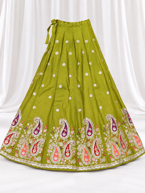 Kajrare Parrot Green Mango Paisley Embroidered Chaniya Choli product detail