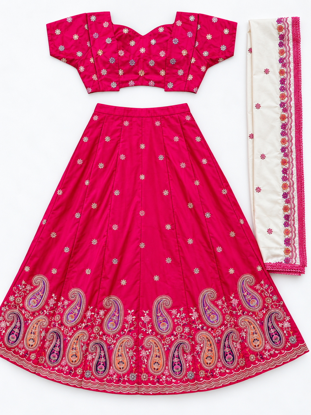 Kajrare Pink Mango Paisley Embroidered Chaniya Choli product detail