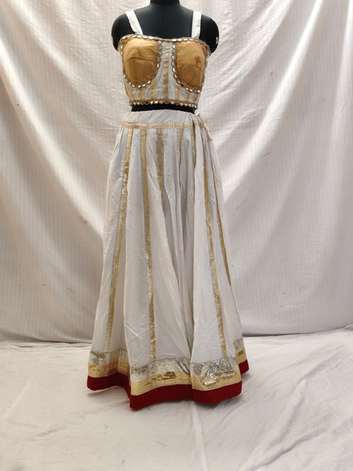 Rajwadi Gota Kali Chaniya Choli –White & Gold