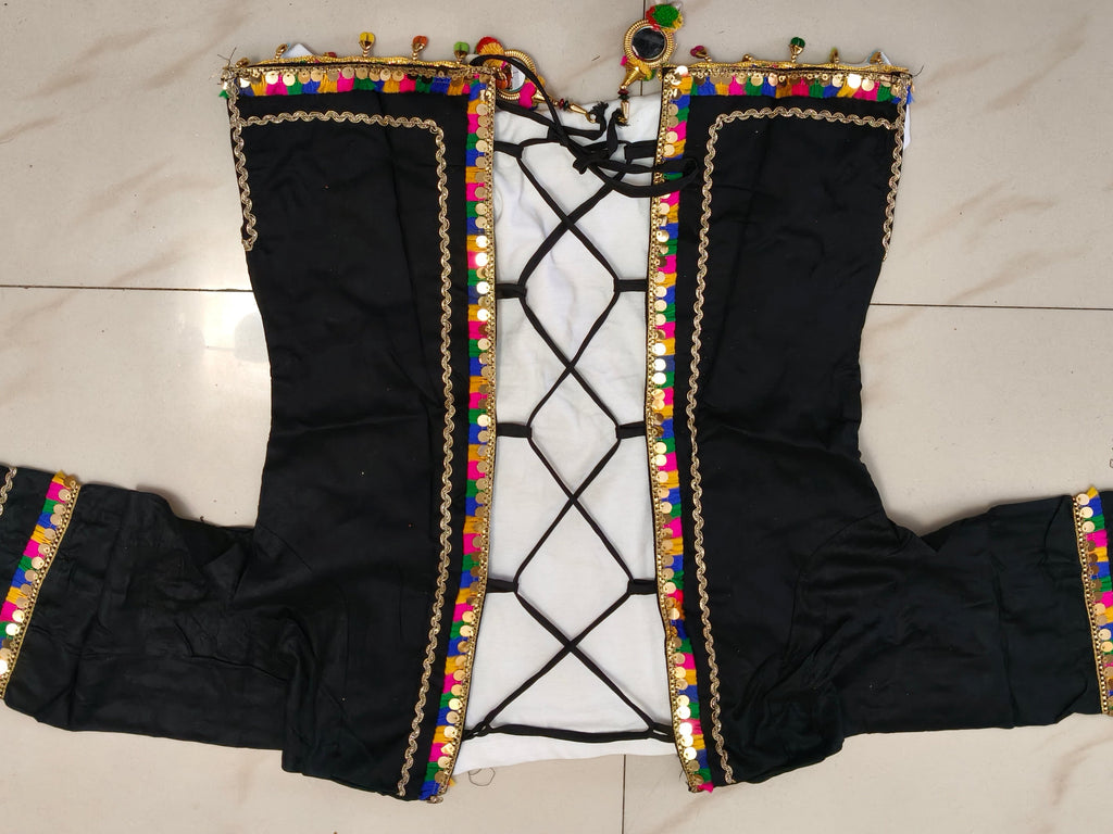 Indo-Western Black Signature Mirror Work Lehenga Set