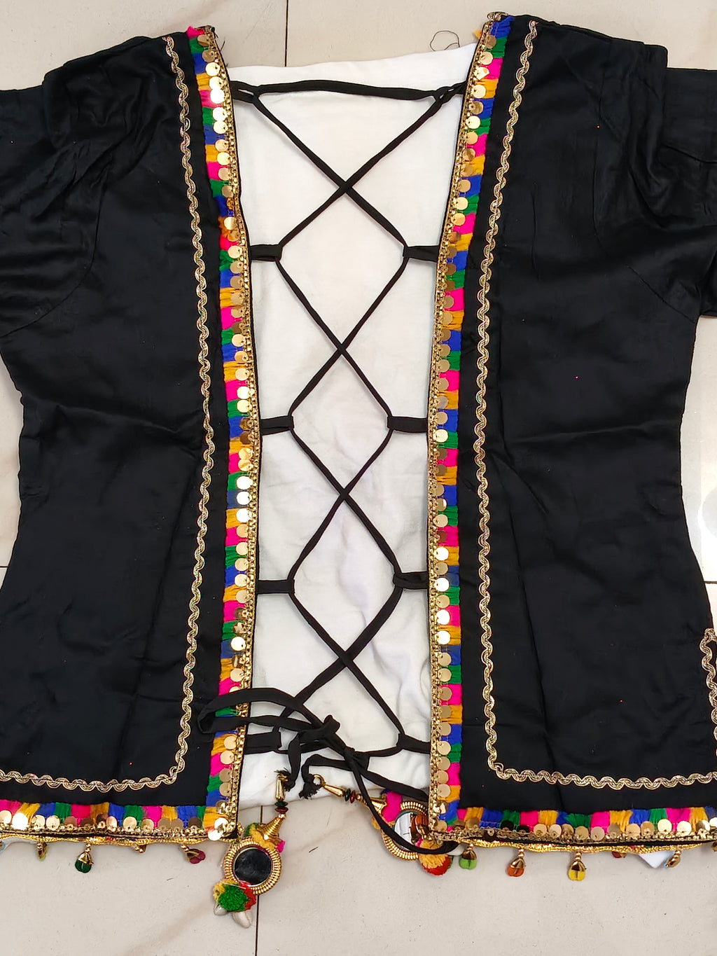Indo-Western Black Signature Mirror Work Lehenga Set