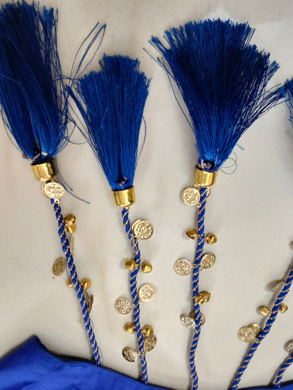 Royal Blue Cowrie Shell Work Halter Neck Blouse with Tassels