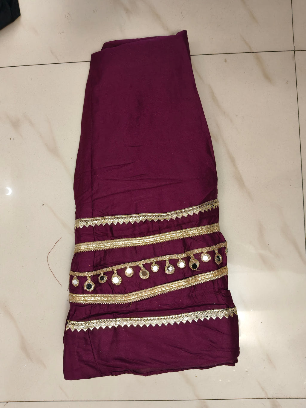 Gulabi Aankhen Maroon Ghagra with Golden Gota Patti & Mirror Work | Navratri Garba Lehenga Skirt