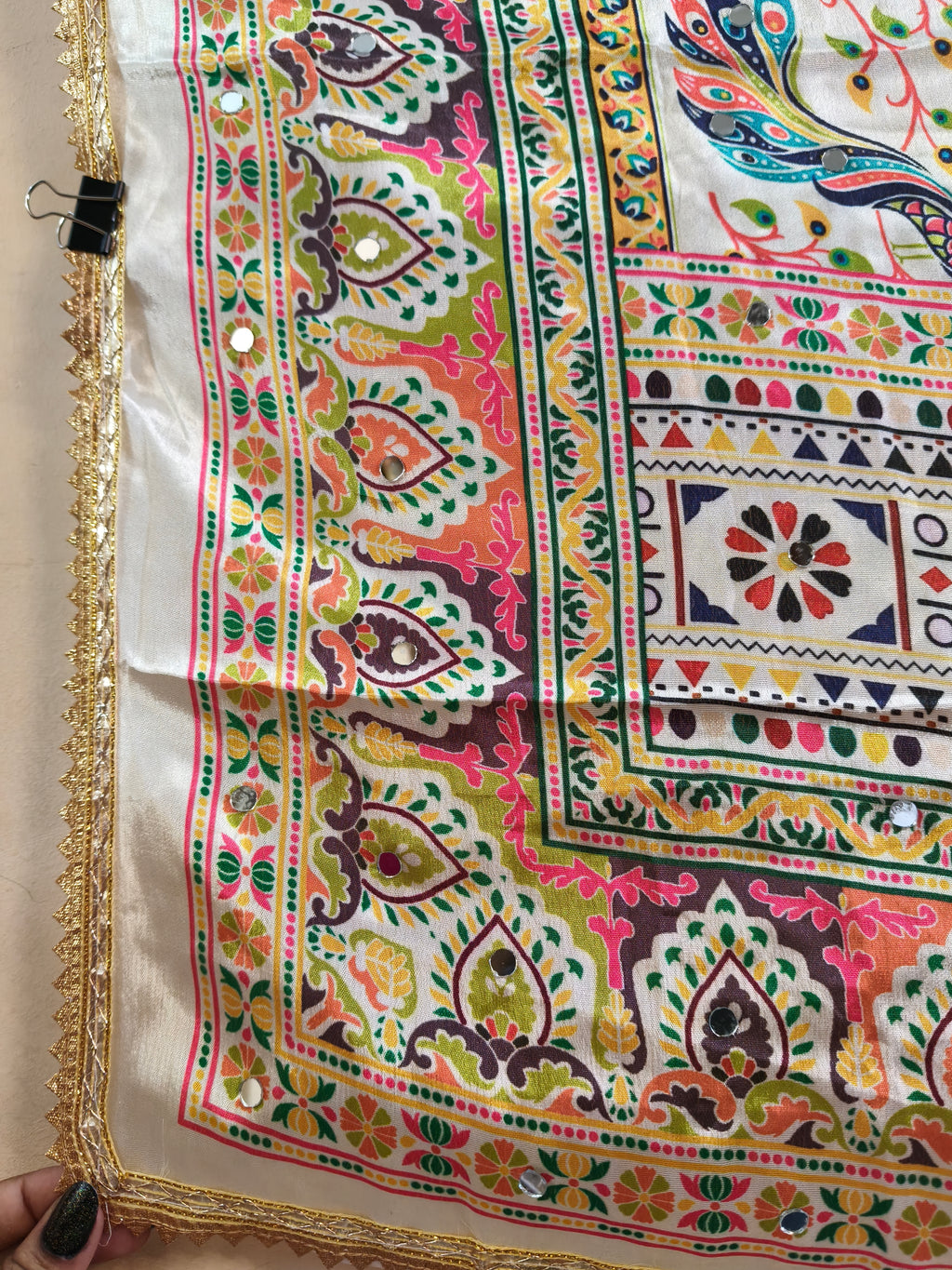 Mor Pankh White Mirror Work Dupatta