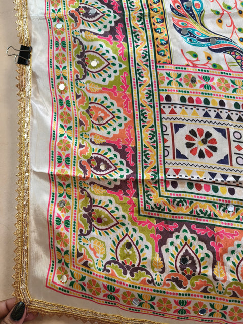 Mor Pankh White Mirror Work Dupatta