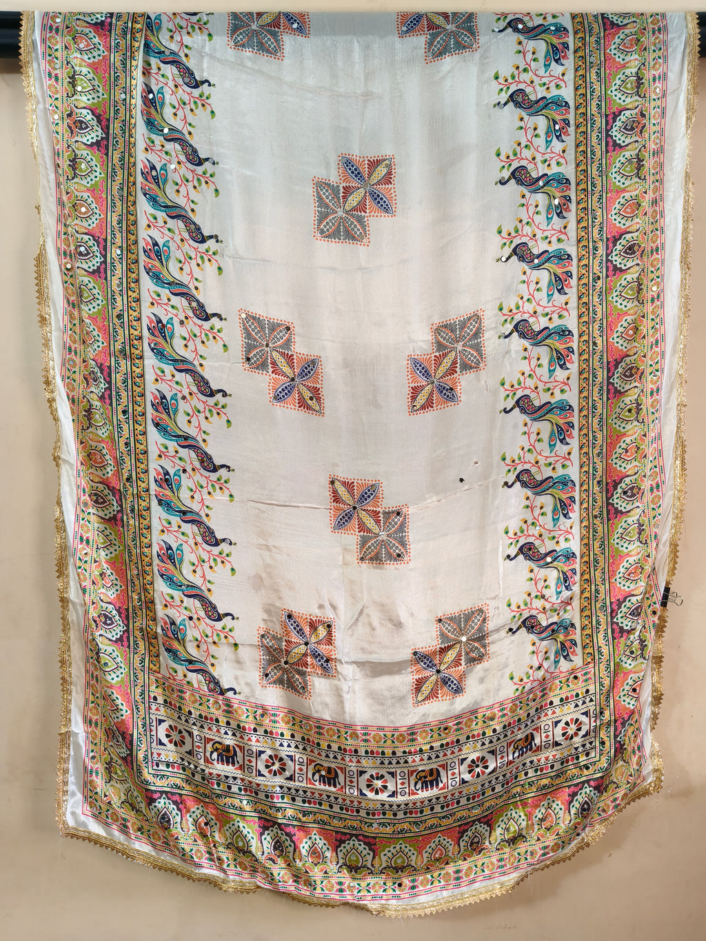 Mor Pankh White Mirror Work Dupatta