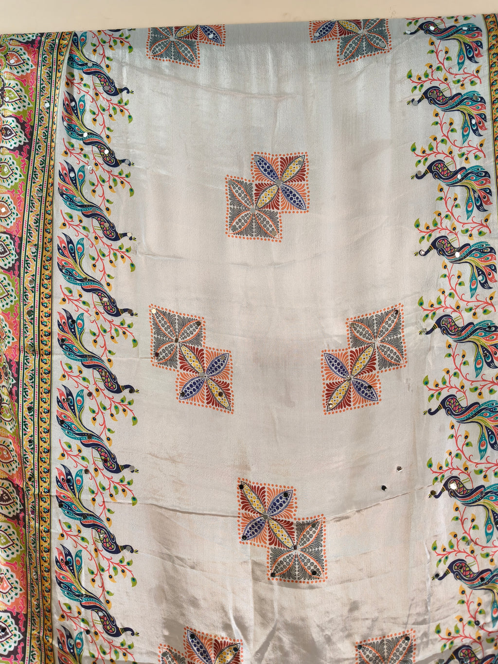 Mor Pankh White Mirror Work Dupatta