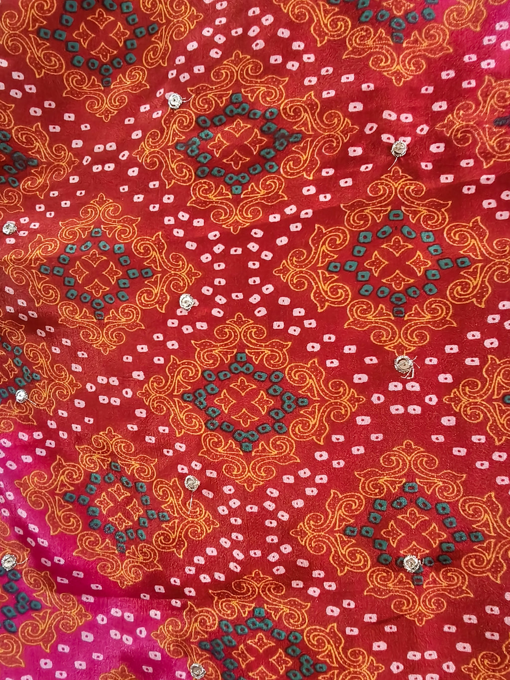 Gulabi Bandhani Mirror Work Dupatta