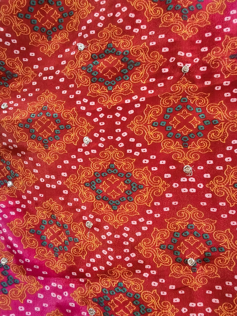 Gulabi Bandhani Mirror Work Dupatta