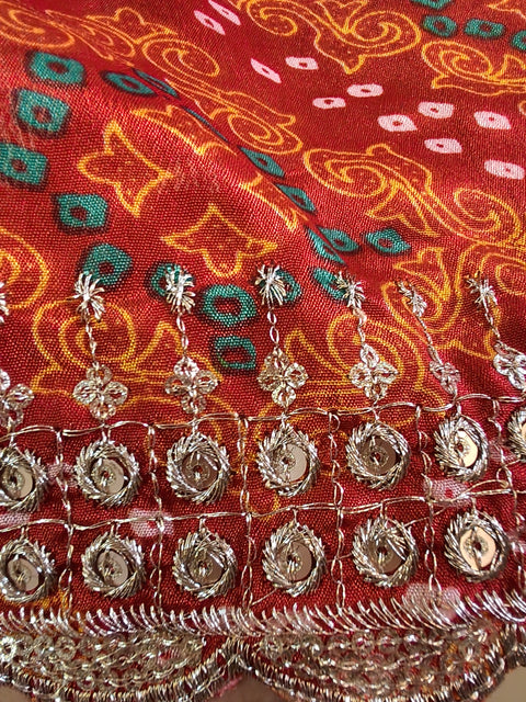 Gulabi Bandhani Mirror Work Dupatta