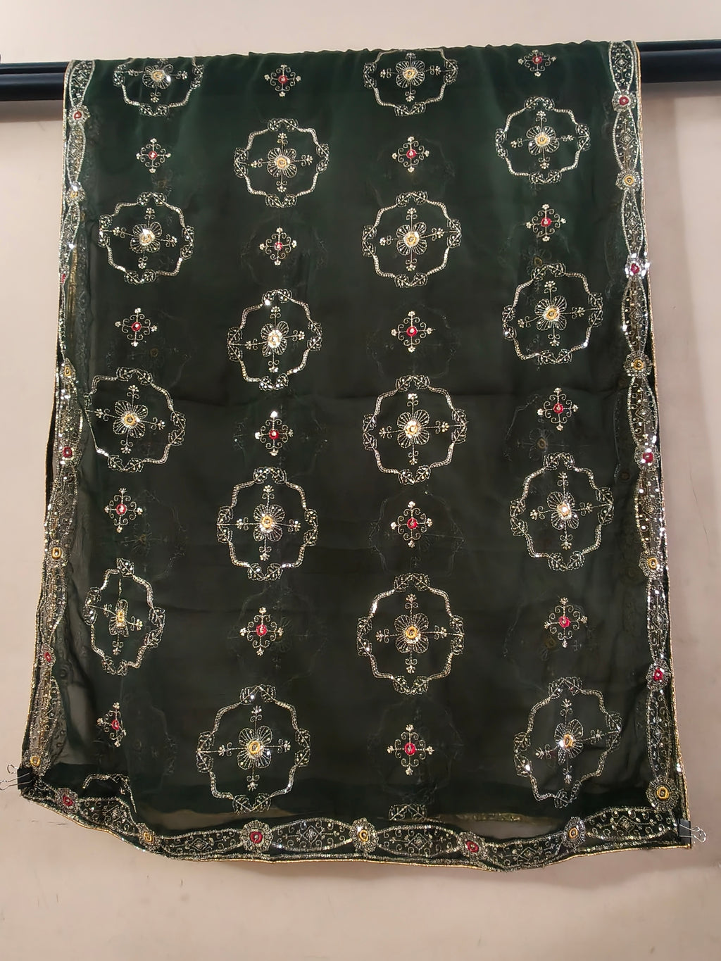 Hara Hara Dil Ko Churaye Dark Green Embroidered Dupatta