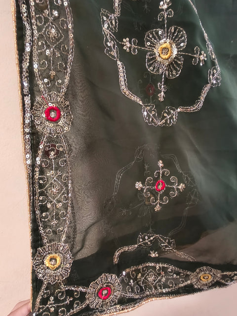 Hara Hara Dil Ko Churaye Dark Green Embroidered Dupatta