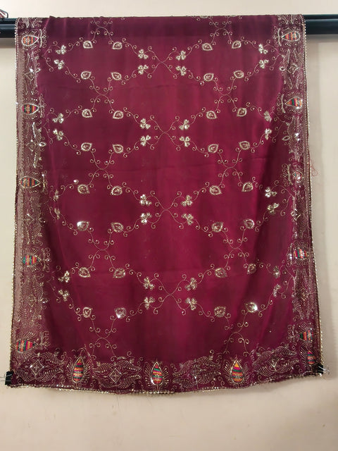 Rang De Basanti Maroon Dupatta with Golden Sequin & Multicolour Embroidery | Navratri Festive Wear