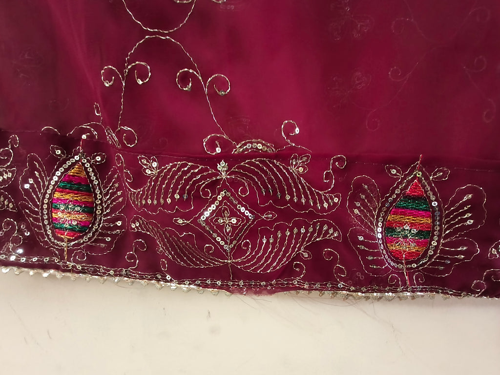 Rang De Basanti Maroon Dupatta with Golden Sequin & Multicolour Embroidery | Navratri Festive Wear