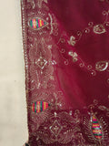 Rang De Basanti Maroon Dupatta with Golden Sequin & Multicolour Embroidery | Navratri Festive Wear