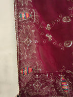Rang De Basanti Maroon Dupatta with Golden Sequin & Multicolour Embroidery | Navratri Festive Wear