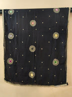 Kaali Chandni Black Multicolor Mirror Work Dupatta with Golden Lace | Navratri Dupatta