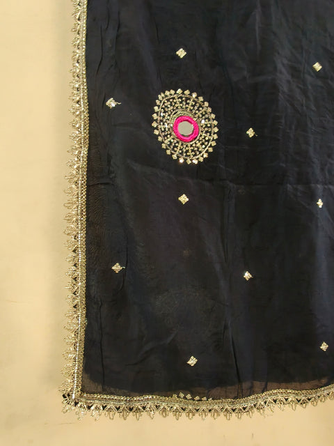 Kaali Chandni Black Multicolor Mirror Work Dupatta with Golden Lace | Navratri Dupatta
