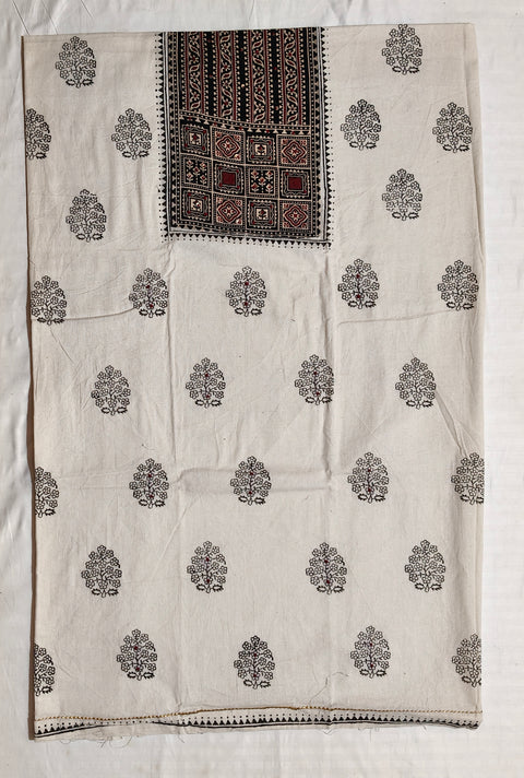 Cotton chikan fancy neck Dress Material Black