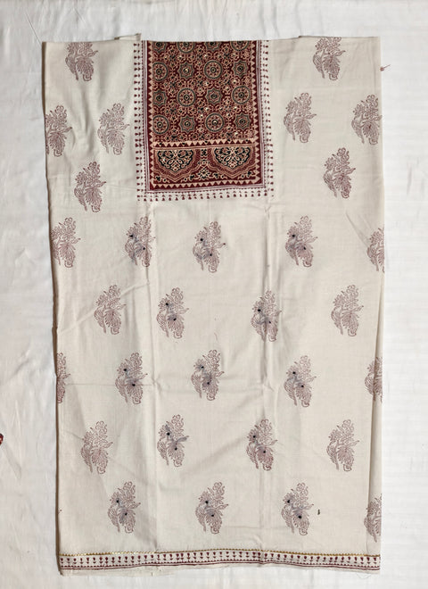 Cotton chikan fancy neck Dress Material