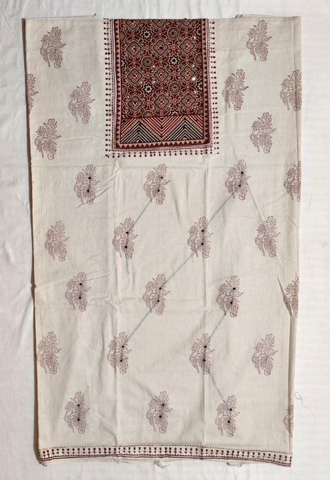 Cotton chikan fancy neck Dress Material