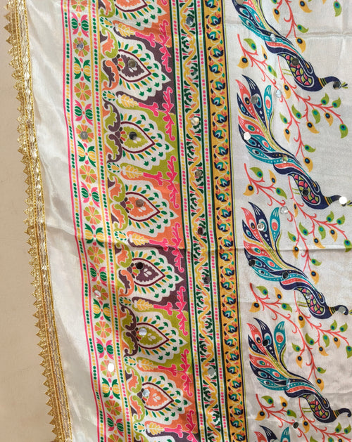 Mor Pankh White Mirror Work Dupatta