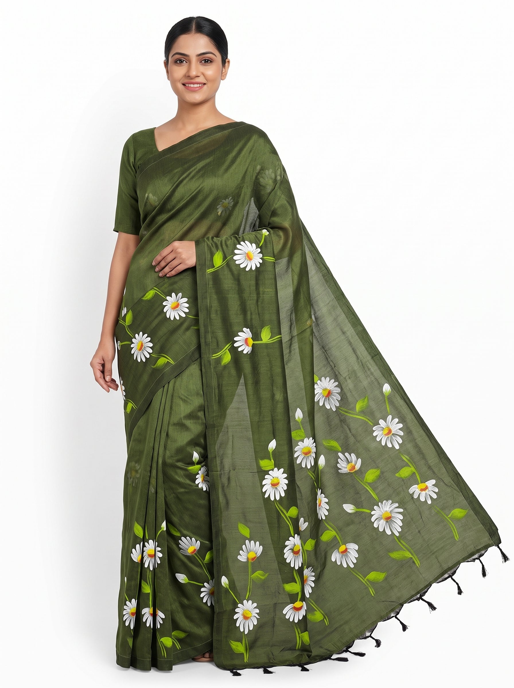 khadi hand print saree