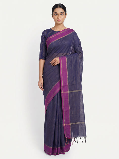Khadi Striped Blue Saree