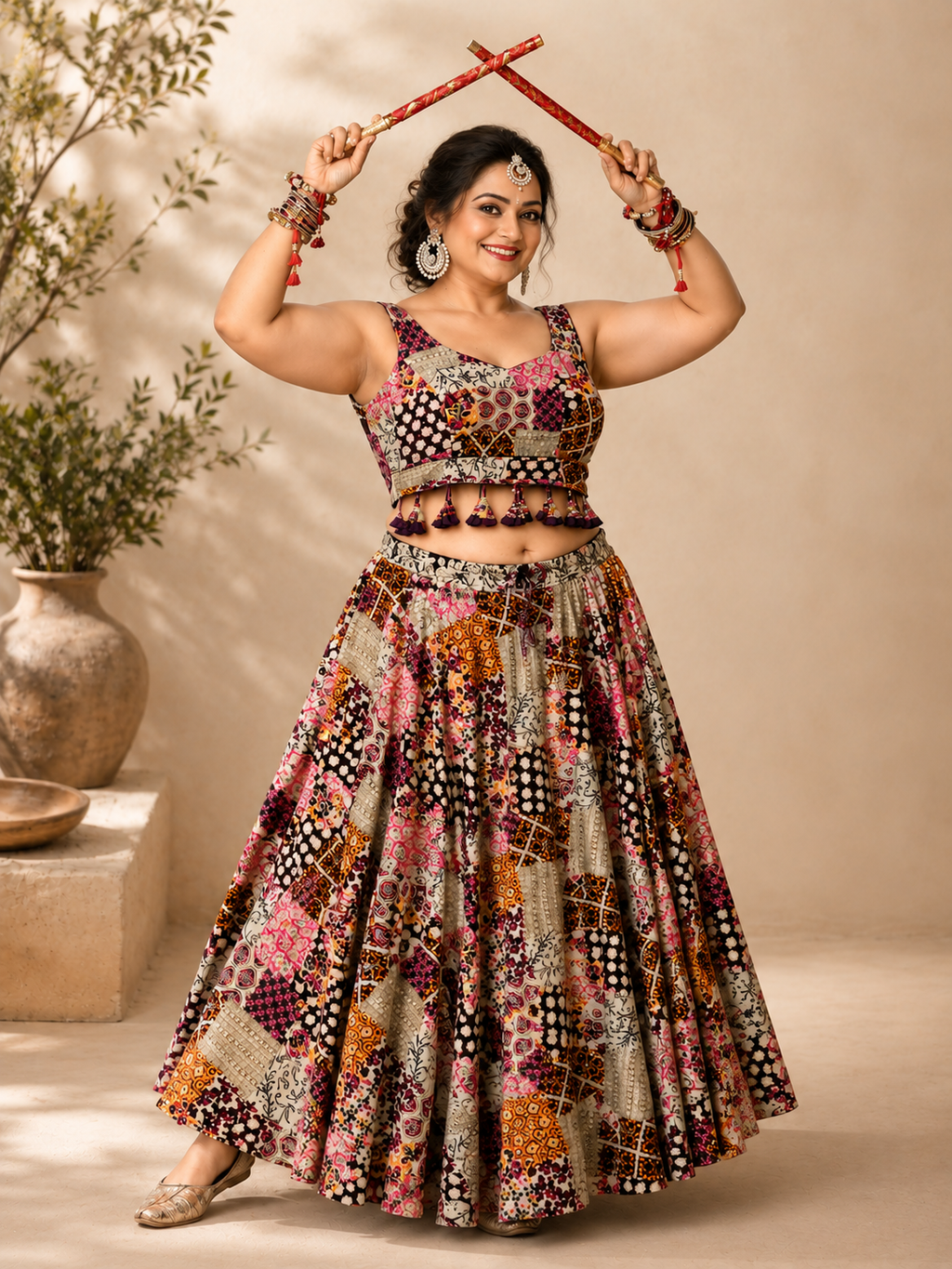 Dotted Ajrak Chania Choli