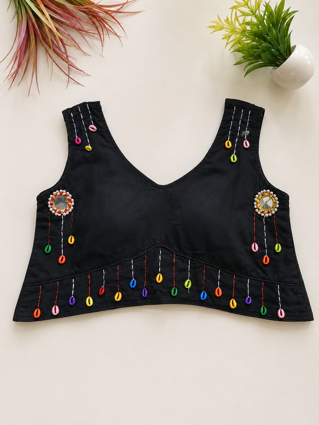 Mirror Work Black Cowrie Lehenga Choli