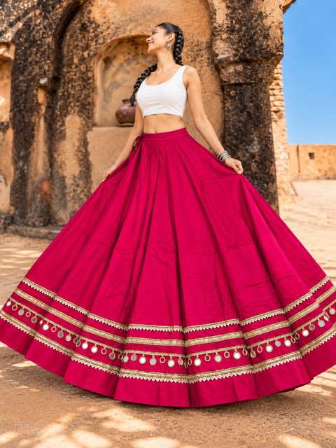 Gulabi Sharara Hot Pink Ghagra with Golden Gota Patti & Mirror Work | Navratri Garba Lehenga Skirt