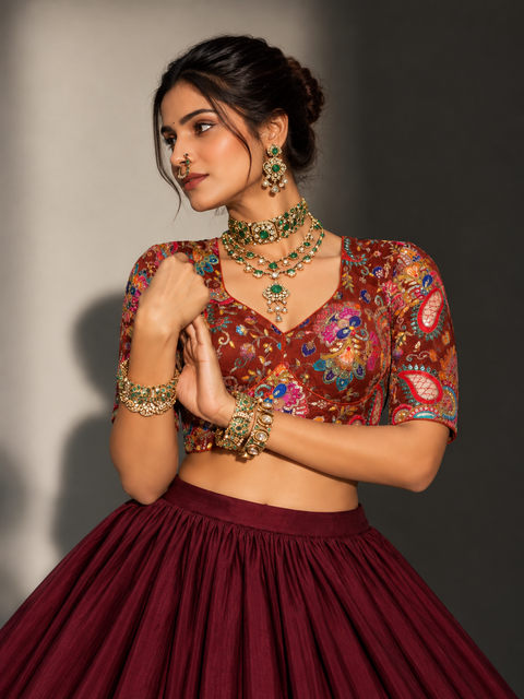 Rangisari – Rust Red Multicolour Embroidered Designer Blouse