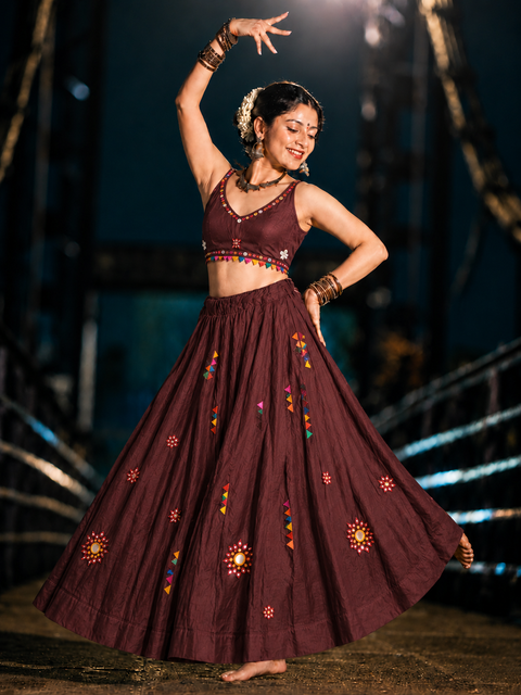 Desi Girl Bunting Maroon Mirror-Work Chania Choli