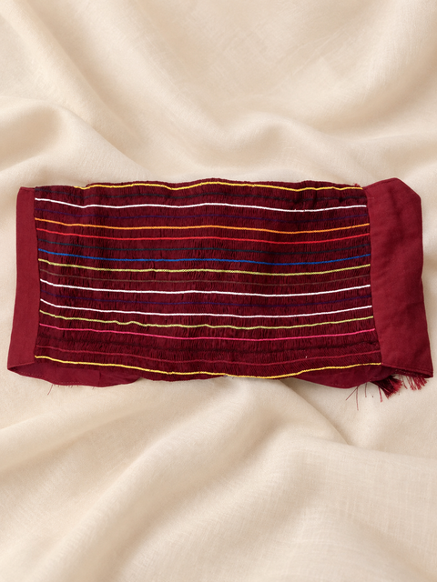 Rangrez Maroon Cowrie Shell Work Halter Neck Blouse with Long Tassels