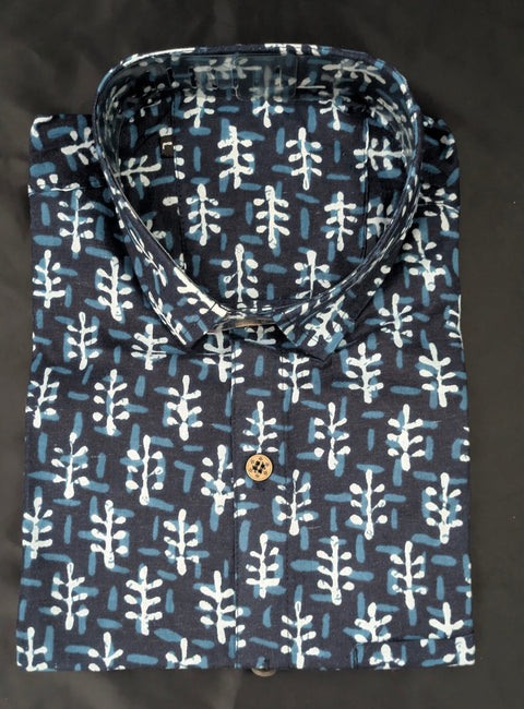 Indigo Tribal leaf Block Print Shirt