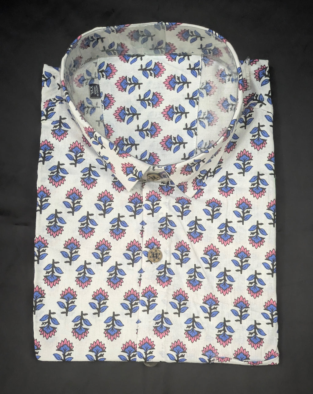 Ivory Pink-Blue Floral Buta Print Shirt