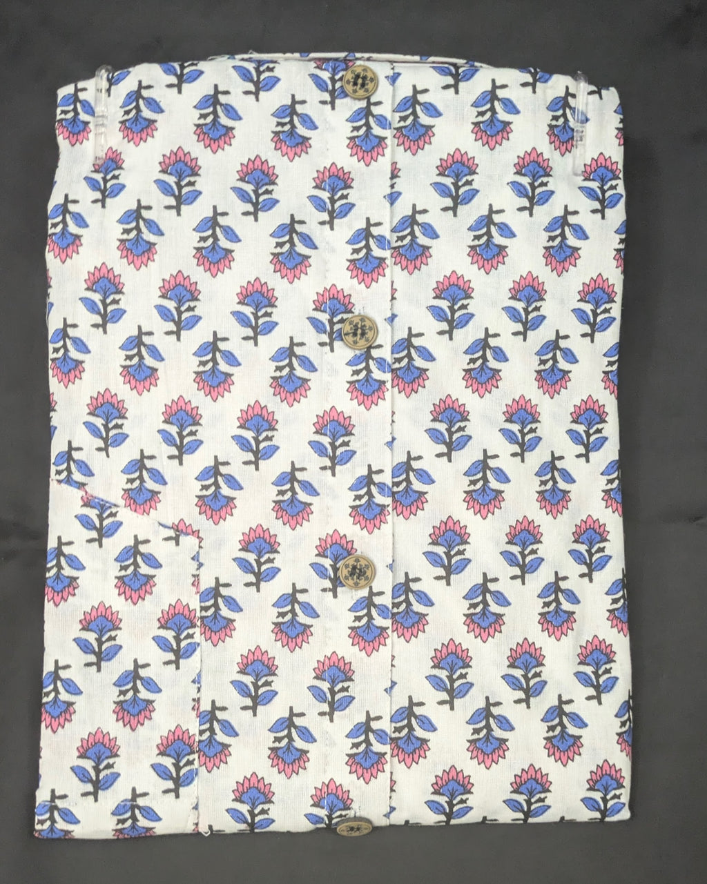 Ivory Pink-Blue Floral Buta Print Shirt