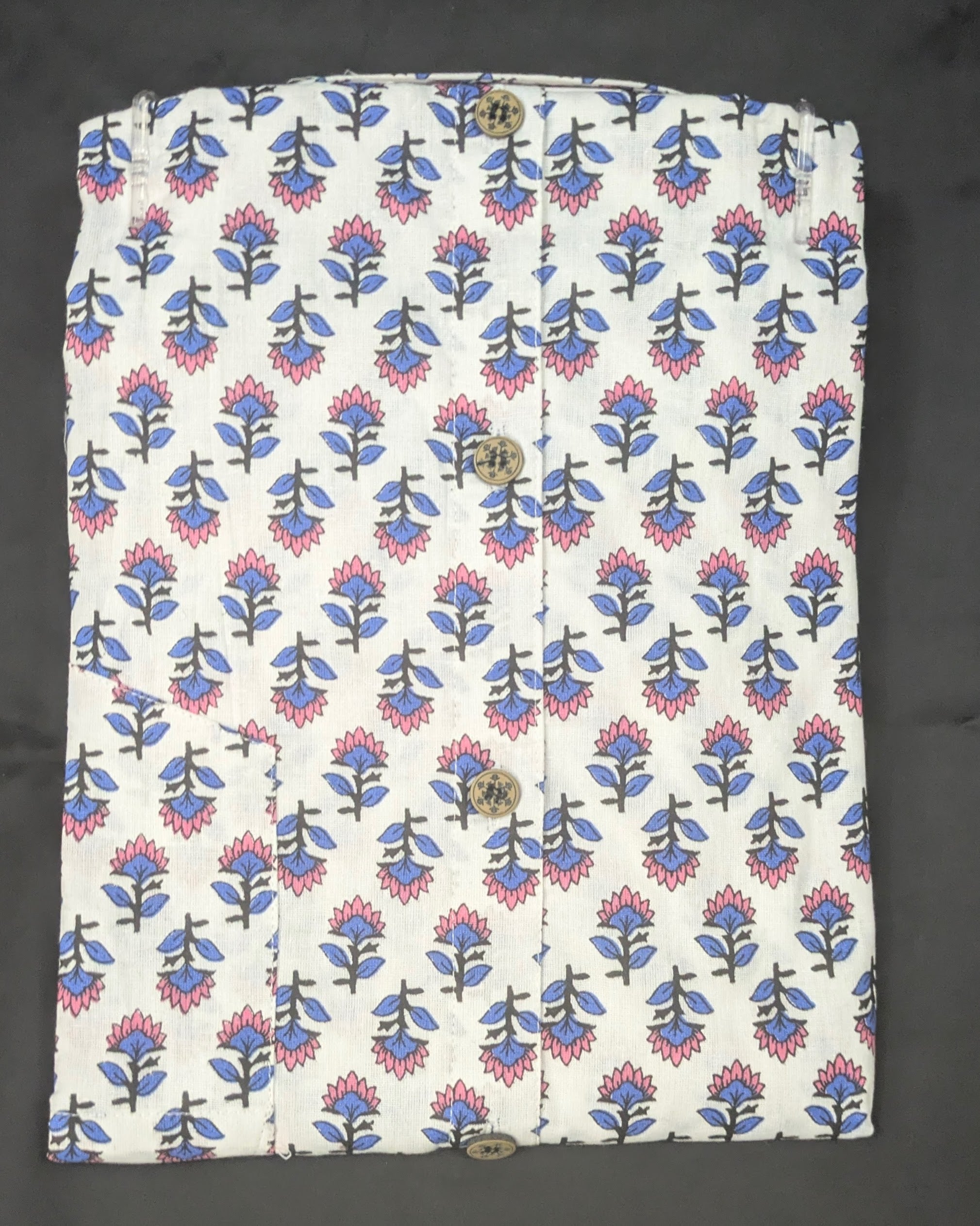 Ivory Pink-Blue Floral Buta Print Shirt