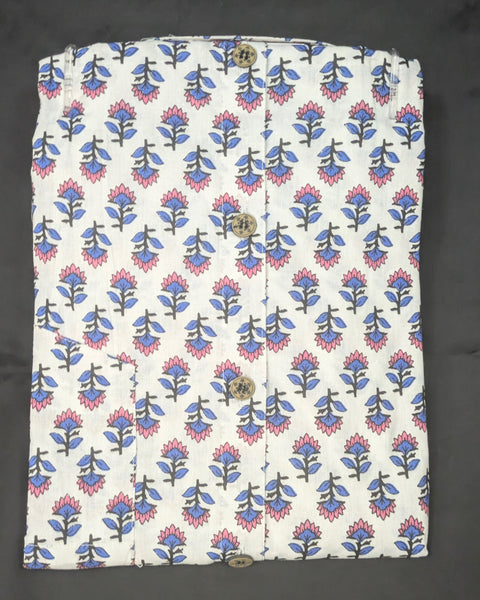 Ivory Pink-Blue Floral Buta Print Shirt