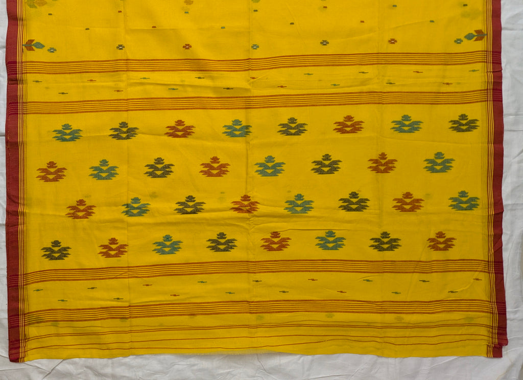 Jamdani Cotton Yellow and Red Saree