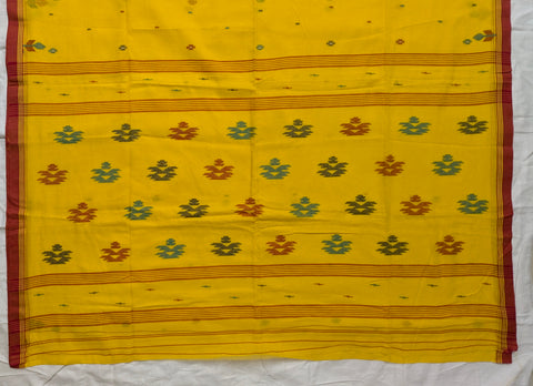 Jamdani Cotton Yellow and Red Saree