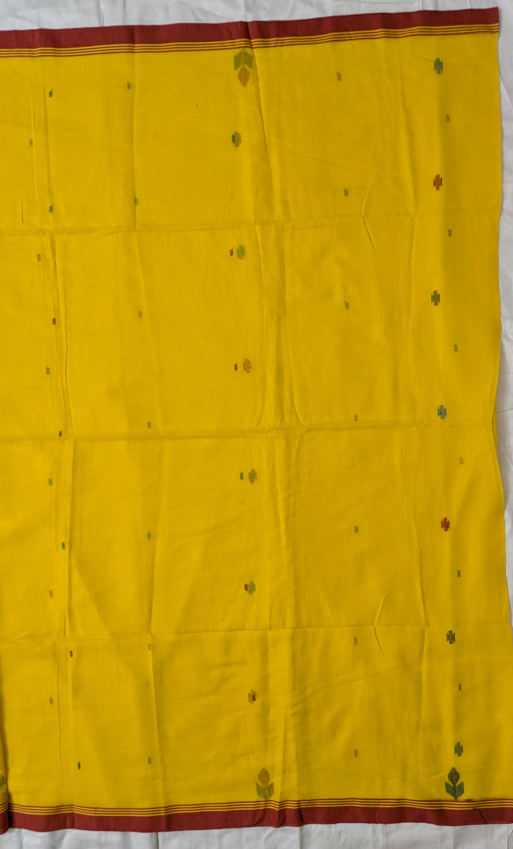 Jamdani Cotton Yellow and Red Saree