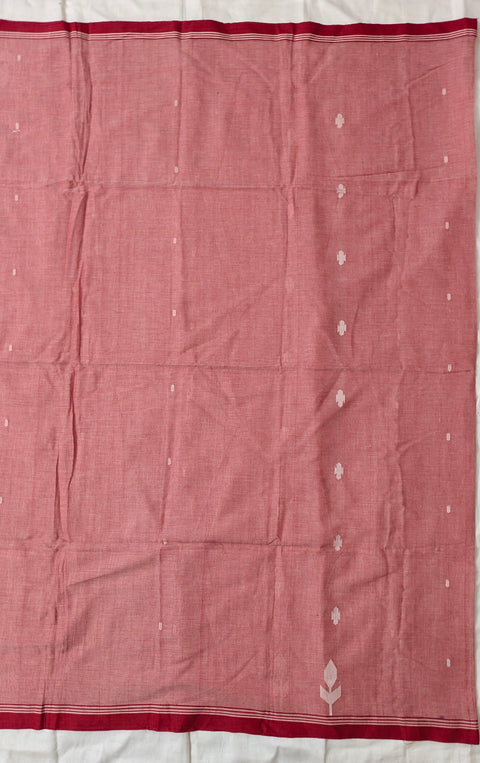 Jamdani Cotton Red and White Saree