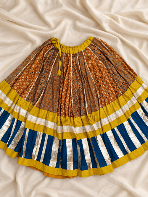 Mehendi Hai Rachne Wali – Teal &amp; Mustard Ajrakh Print Wedding Ghagra